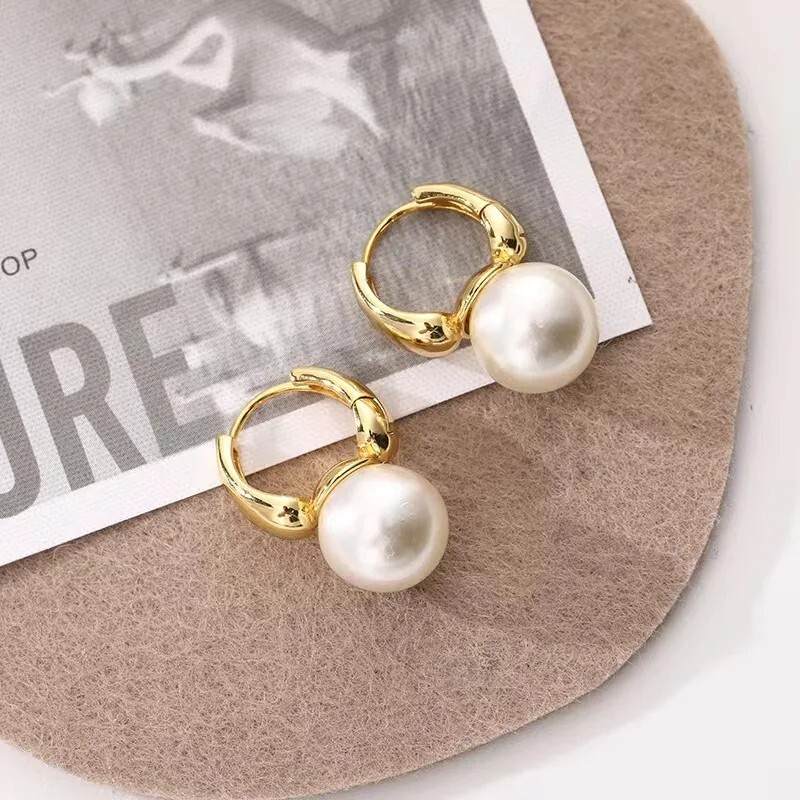 White Pearl Drop Dangle Earrings,Elegant Pearl Earrings,Gold Hoop Earrings,Gifts