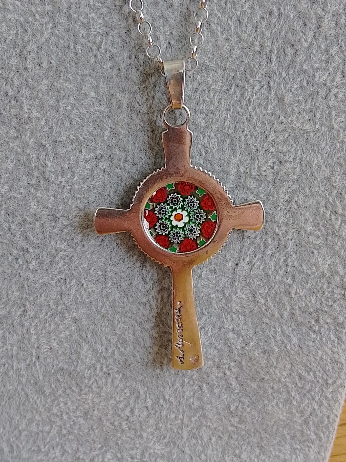 Superb 925 Sterling Silver & Millefiori Cross Necklace by Anna Marrone – 156 VE