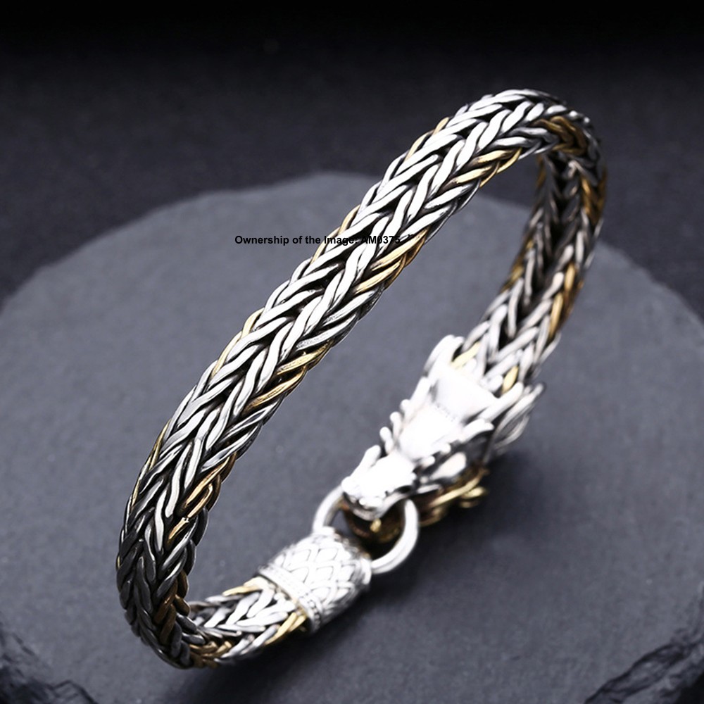 925 Solid Sterling Silver Dragon Head and Wheat Link Chain Bracelet 7.9inch