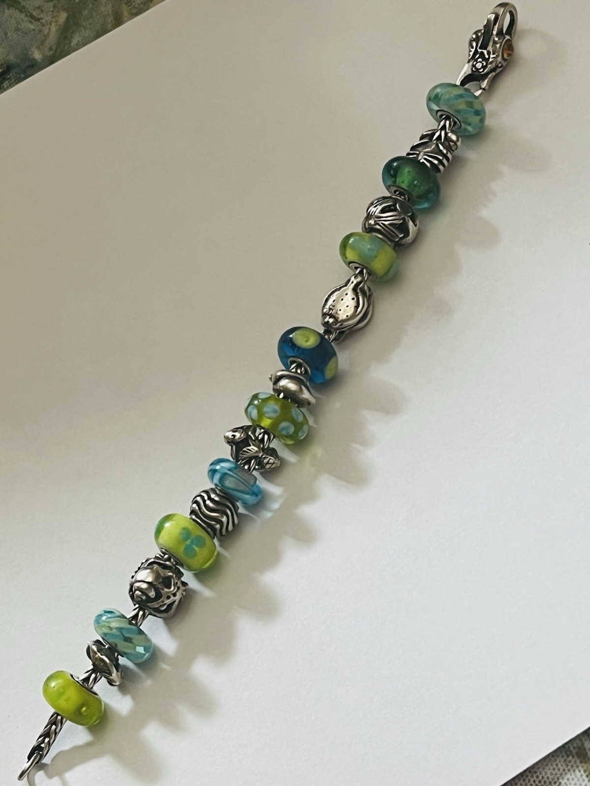 Trollbeads Authentic Ocean Themed Bracelet W/Rare Retired Mexico Lock 7.9 Inch