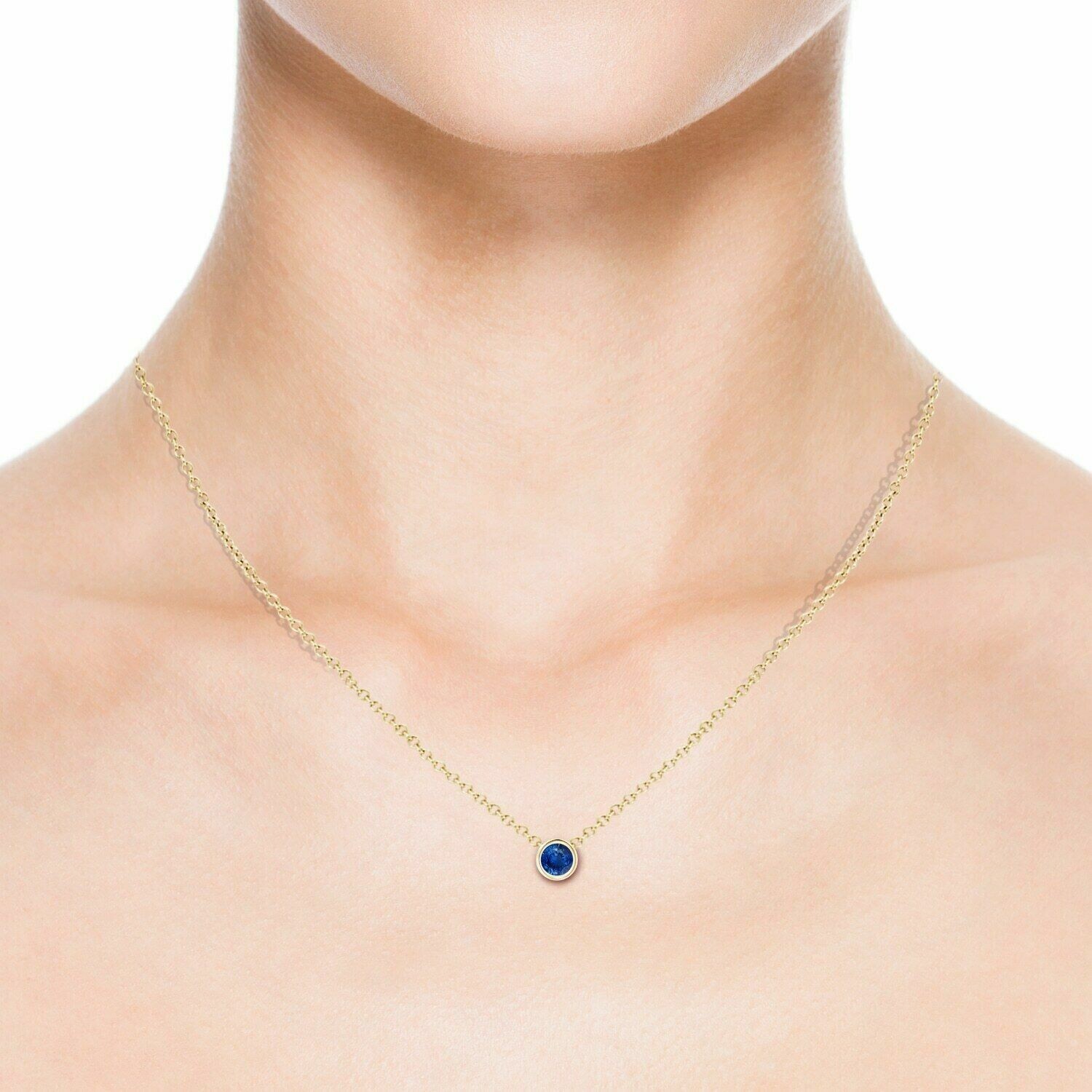 1Ct Lab-Created Blue Sapphire Solitaire Pendant Necklace 14K Yellow Gold Finish