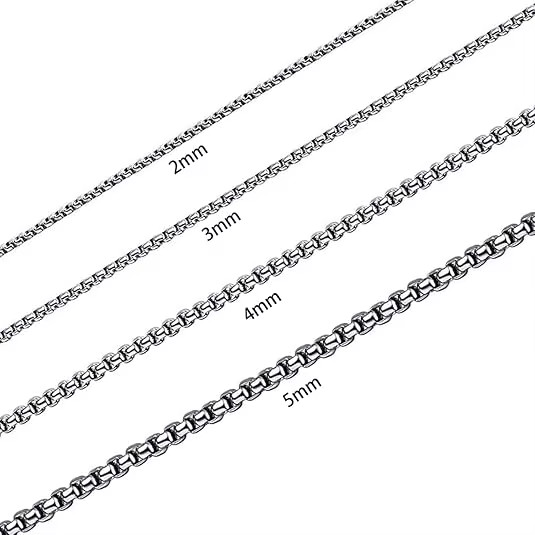 Stainless Steel Chain Necklace 16-36″ Smooth Box Rope Silver 2/3/4/5/6/7mm N69