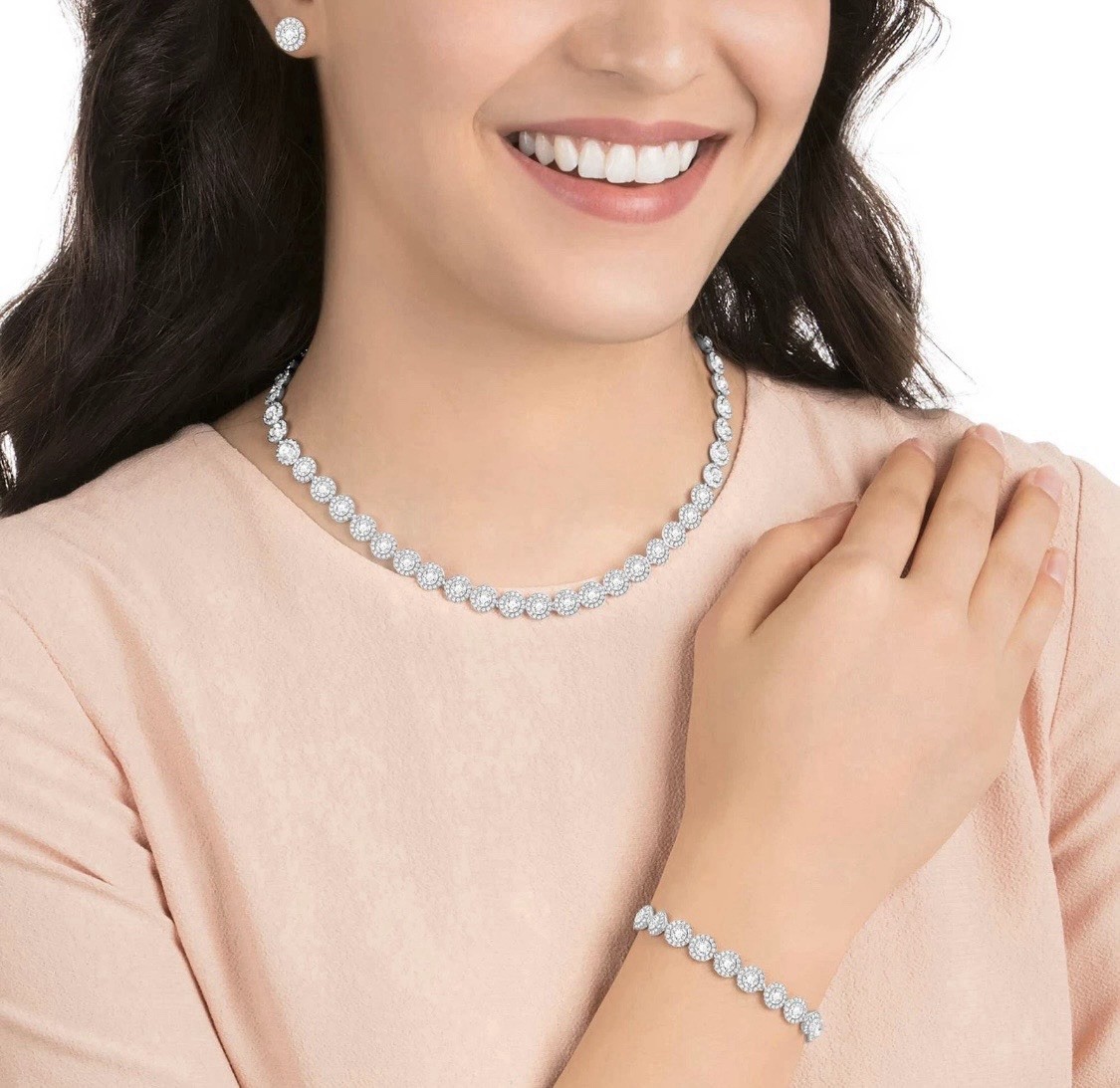Swarovski Una Angelic Set, Necklace, Earrings & Bracelet, Round Cut 5367853