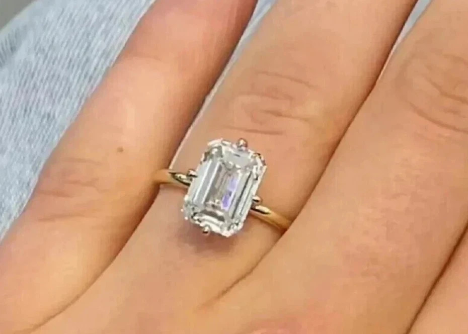5 Ct Emerald Cut Lab Grown Diamond Engagement Ring Sterling Sliver Jewelry