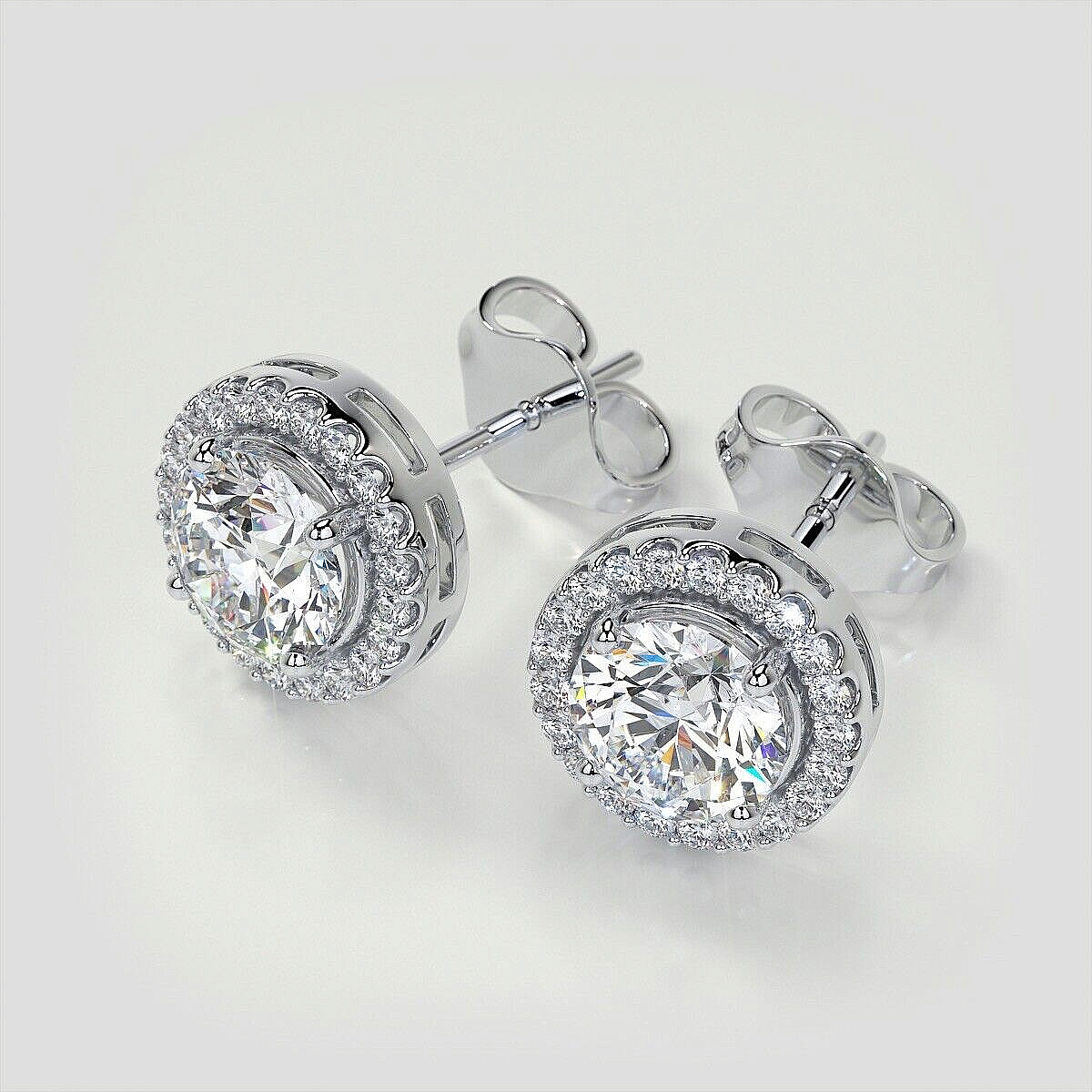 4.00 Ct Round Cut Halo Design Lab Created FL/D Stud Earrings 14K White Gold 8mm