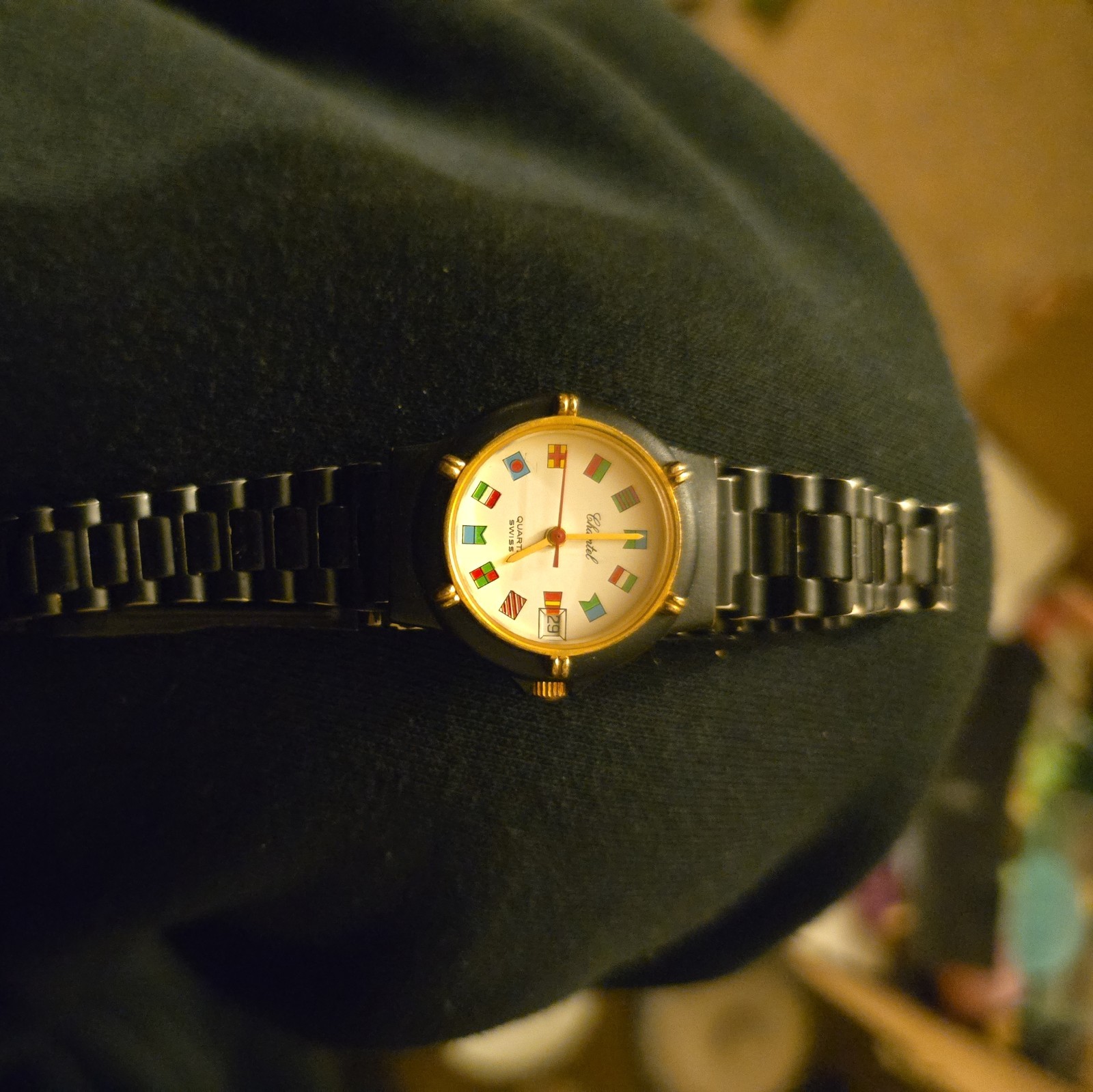 Alfex Swiss Rare Ladies Black /Gold Stainless Date White Dial Black Dial 339)