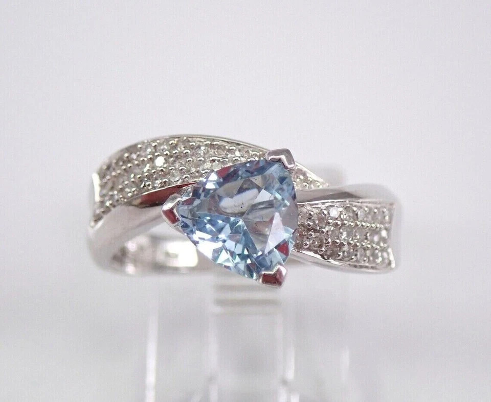 1.50Ct Trillion Cut Lab-Created Aquamarine Engagement Ring 14K White Gold Plated