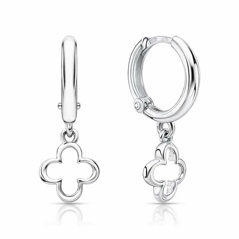 925 Sterling Silver Clover Charm Hoop Earrings | Flower Drop Dangle Jewelry