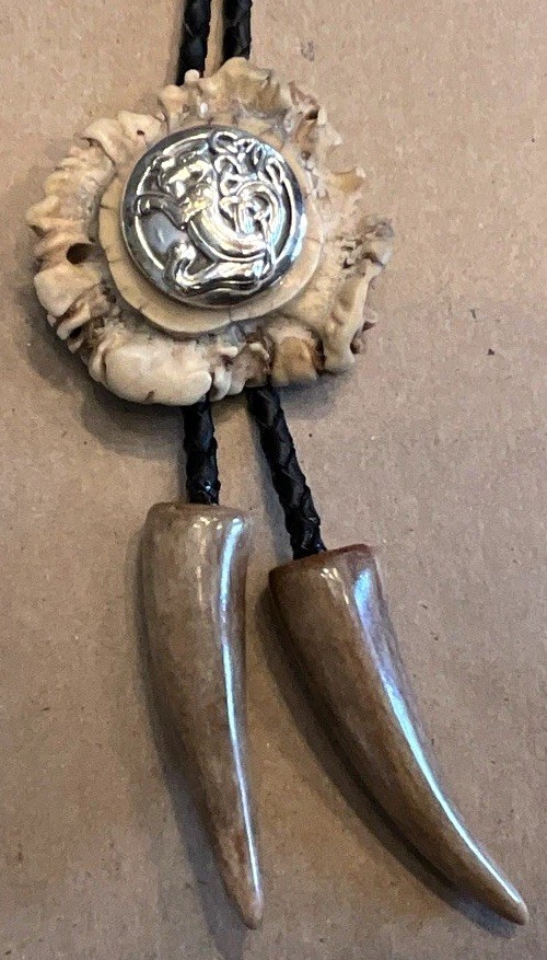Men’s Adjustable Bolo Tie Black Leather Cord Silver-Tone Concho Western