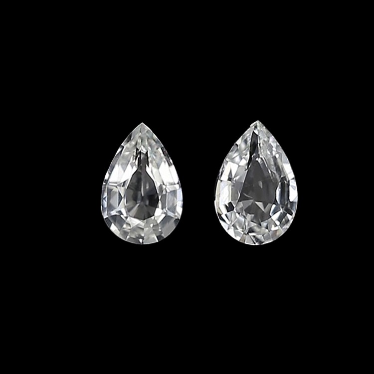 Ceylon (Sri Lanka) Pear White Sapphire Pair 0.90CT