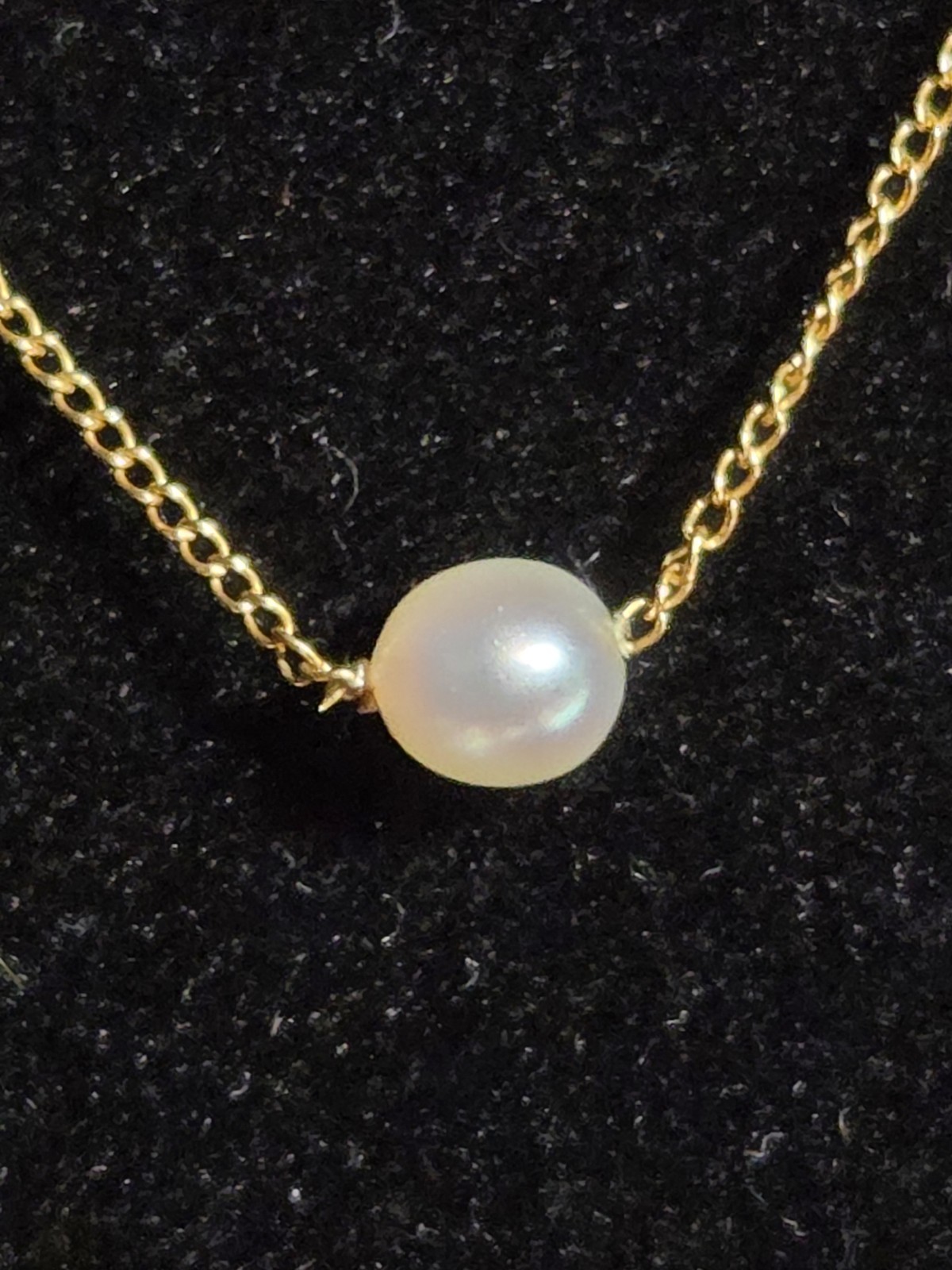 10kt Yellow Gold 12″ Cable Chain Necklace Single White Pearl 0.65g Petite