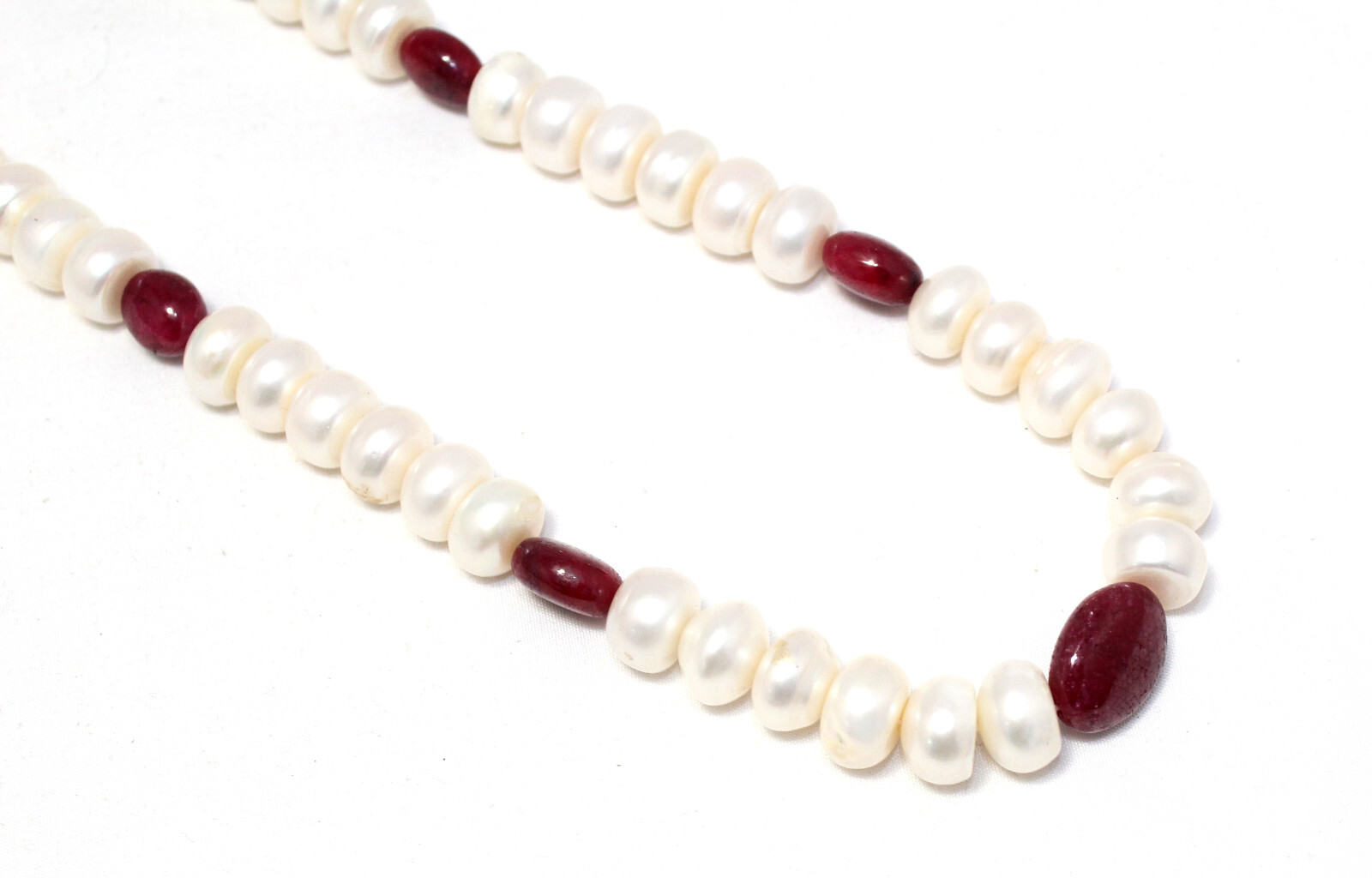 Designer Necklace Strand Ruby Manik Bead Gem Stone & Freshwater Pearl E977