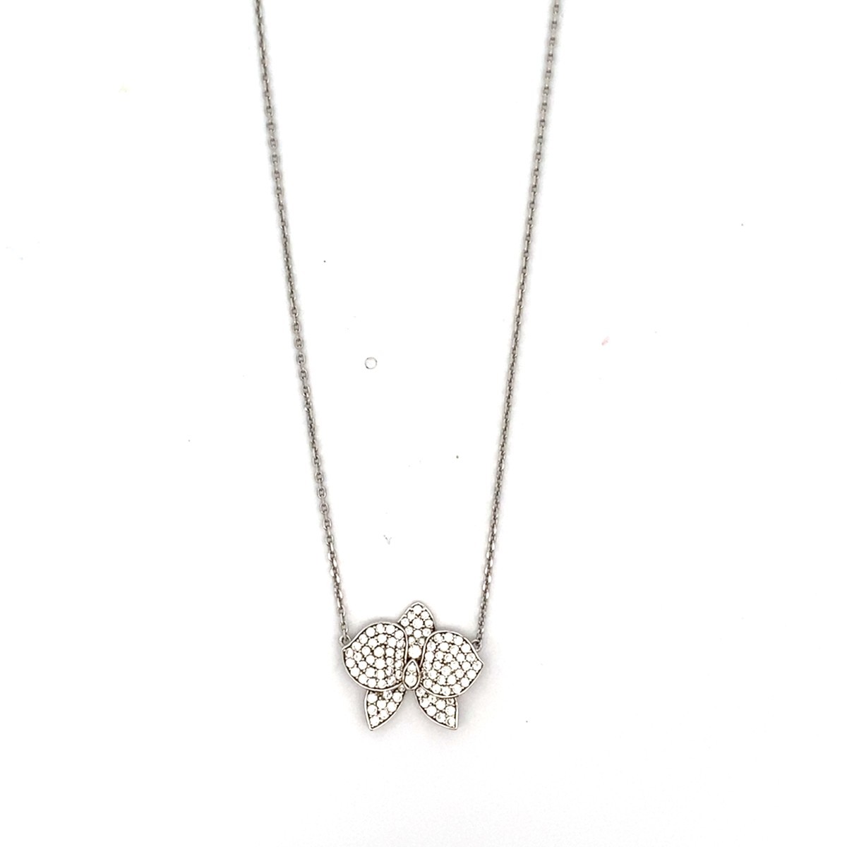 Sterling Silver CZ Flower Fixed Pendant Necklace – 18″ (C31035050)