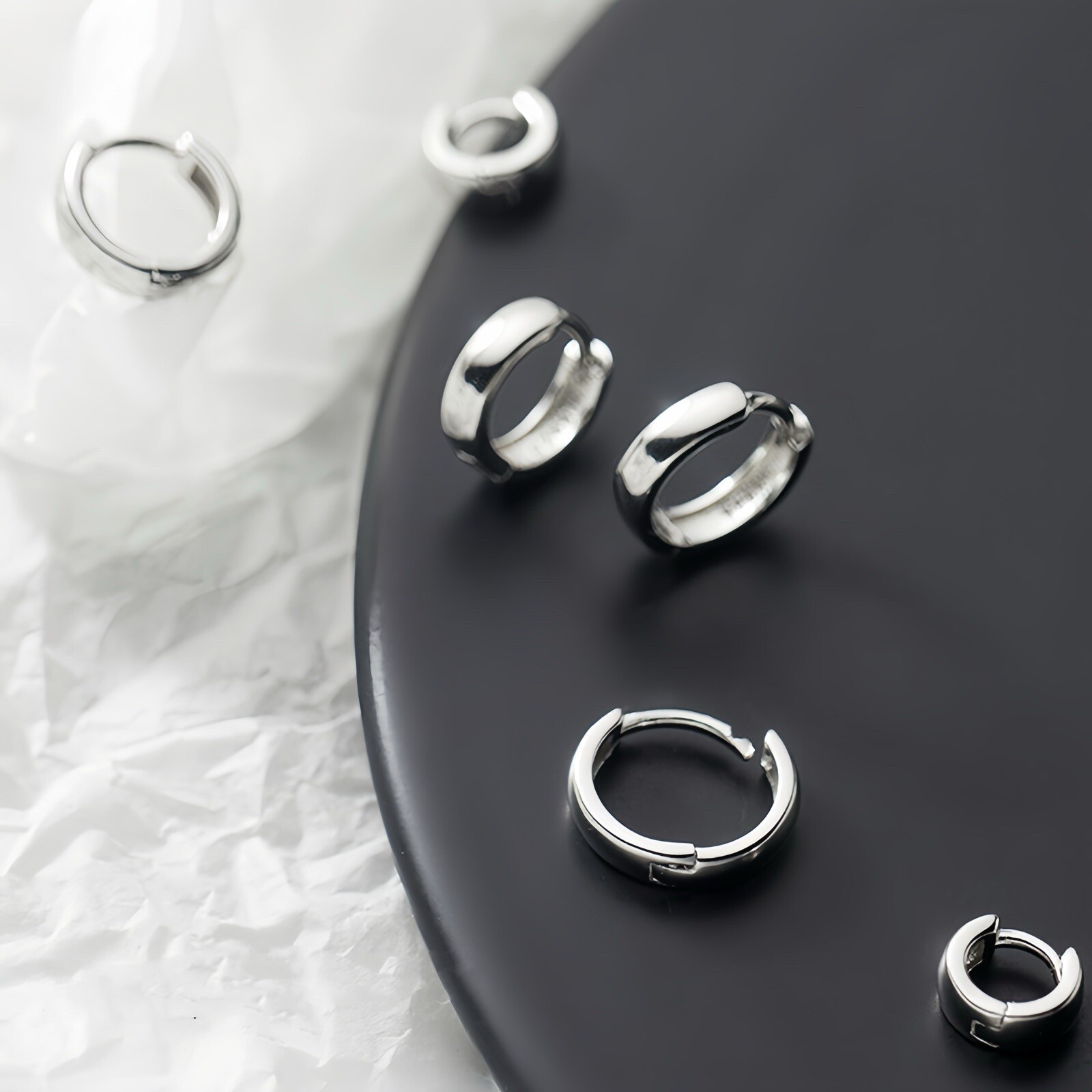 Plain Solid Silver Hoop S925 Huggie Earrings 2nd Holes Multiple Size unisex