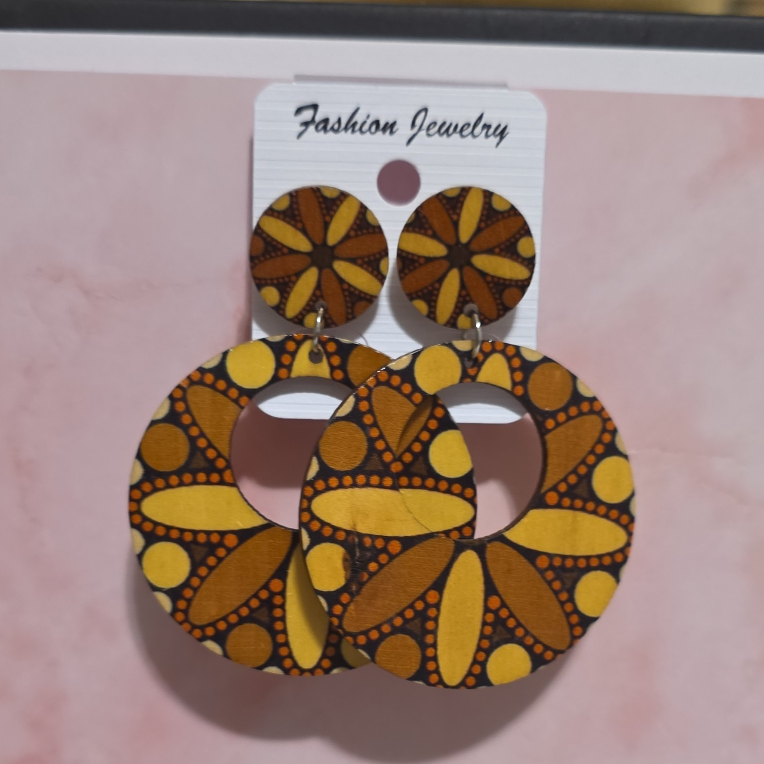 Multicolor Round Wood Dangle/Drop Earrings Lobe No Stone