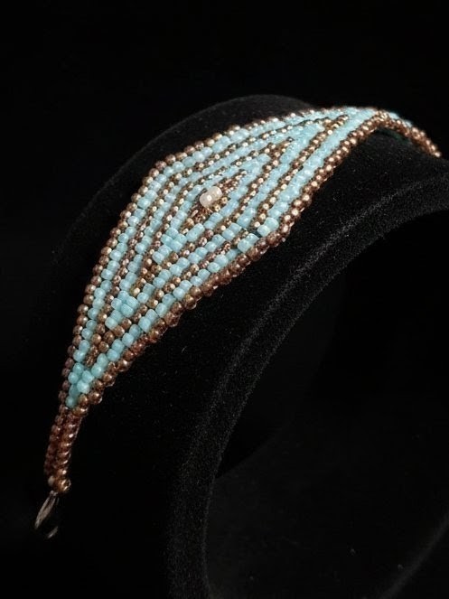 Ethnic Native American Geometric Handcrafted Bracelet Blue Brown Gold