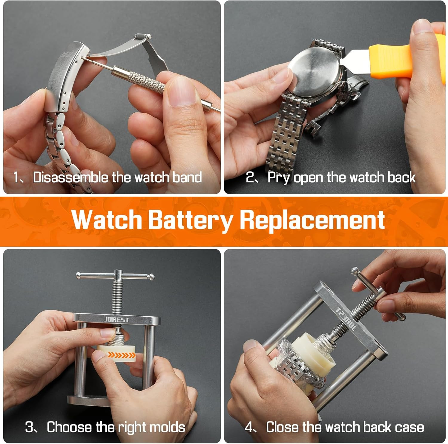 Watch Press Tool Set, Back Case Closer for Closing the Cover, Watch Battery Repl