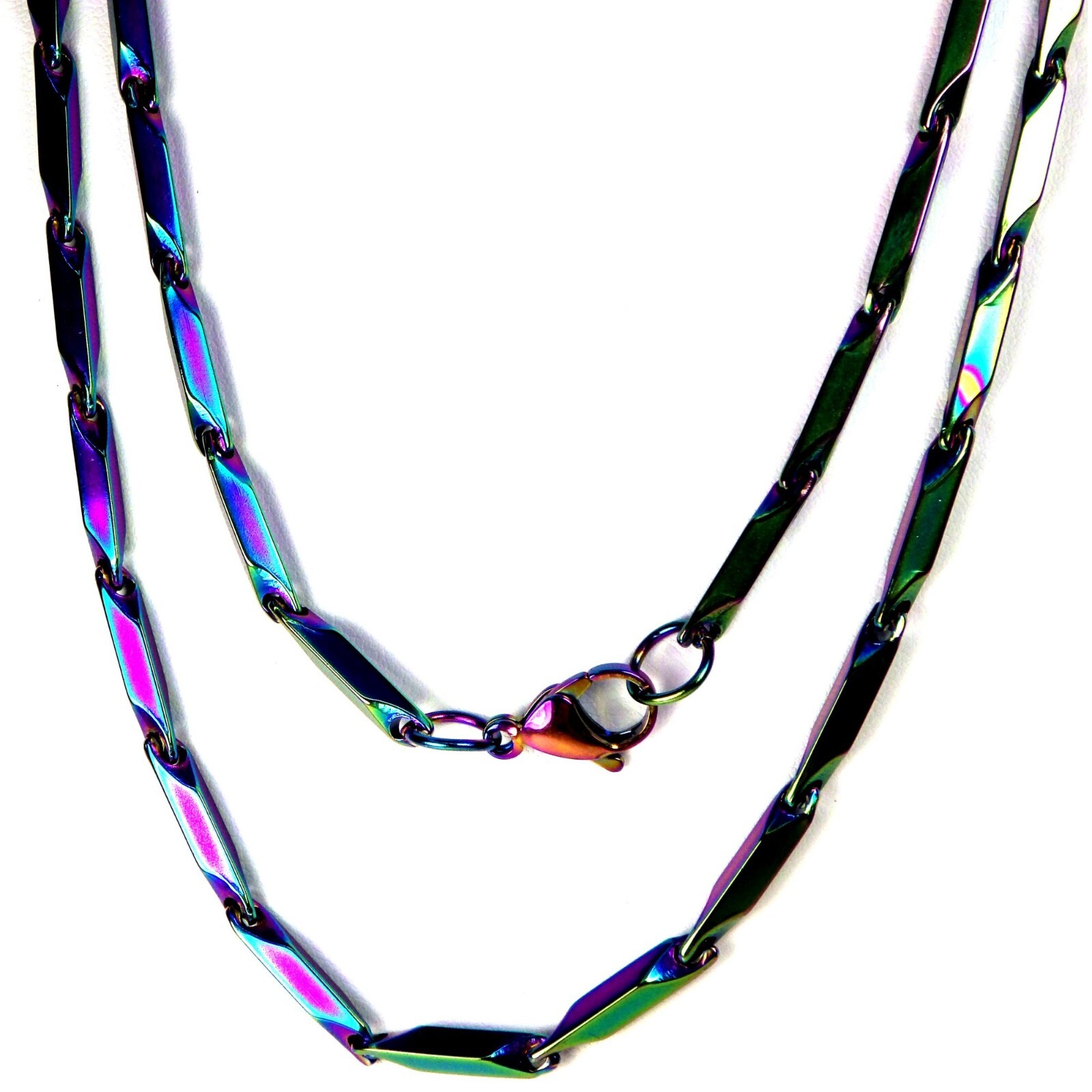 Rainbow Bar Link Chain Necklace Stainless Steel 16-36-in Genderless Non-Binary