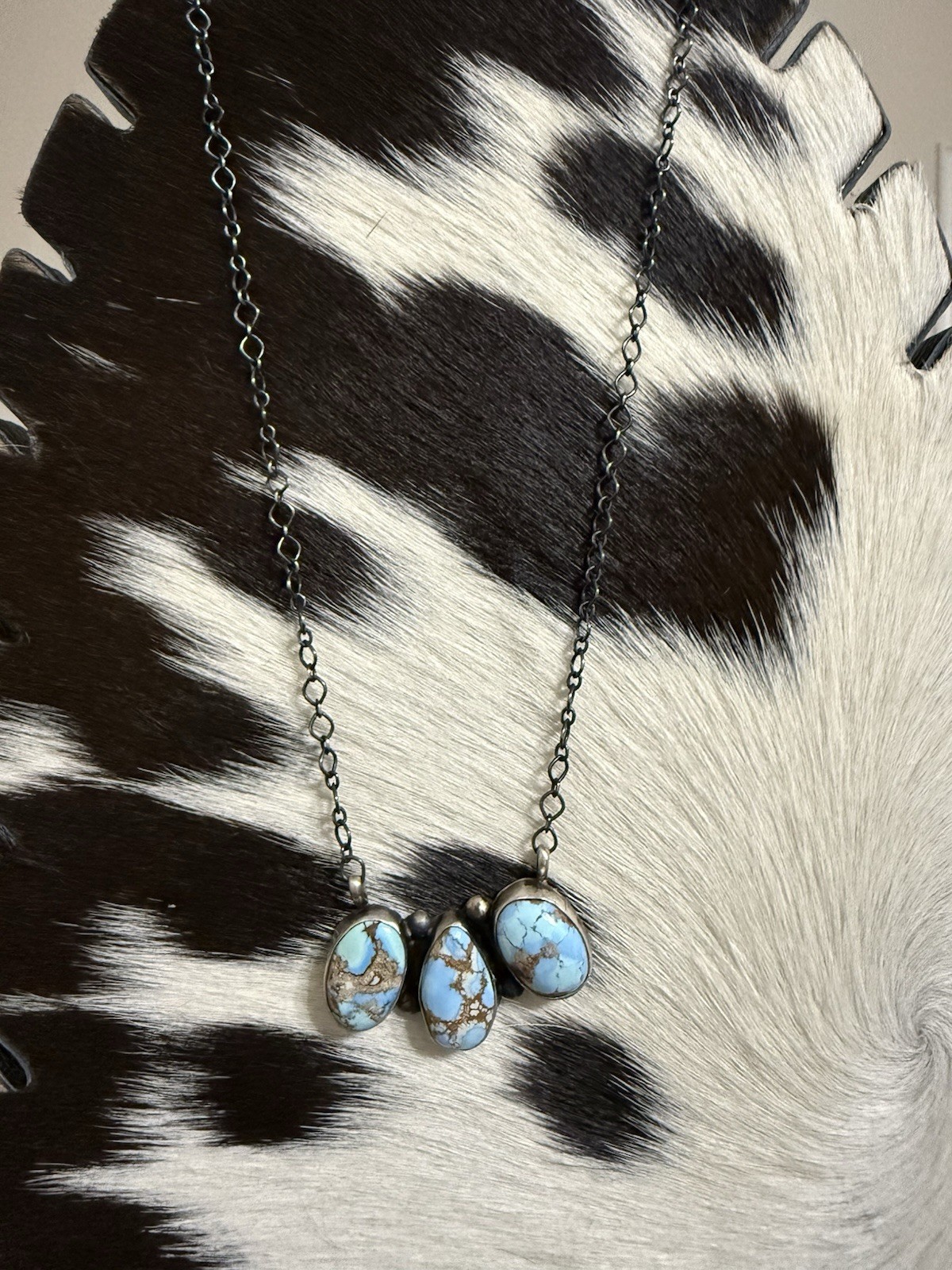 Navajo made Golden hill turquoise 3 stone bar necklace