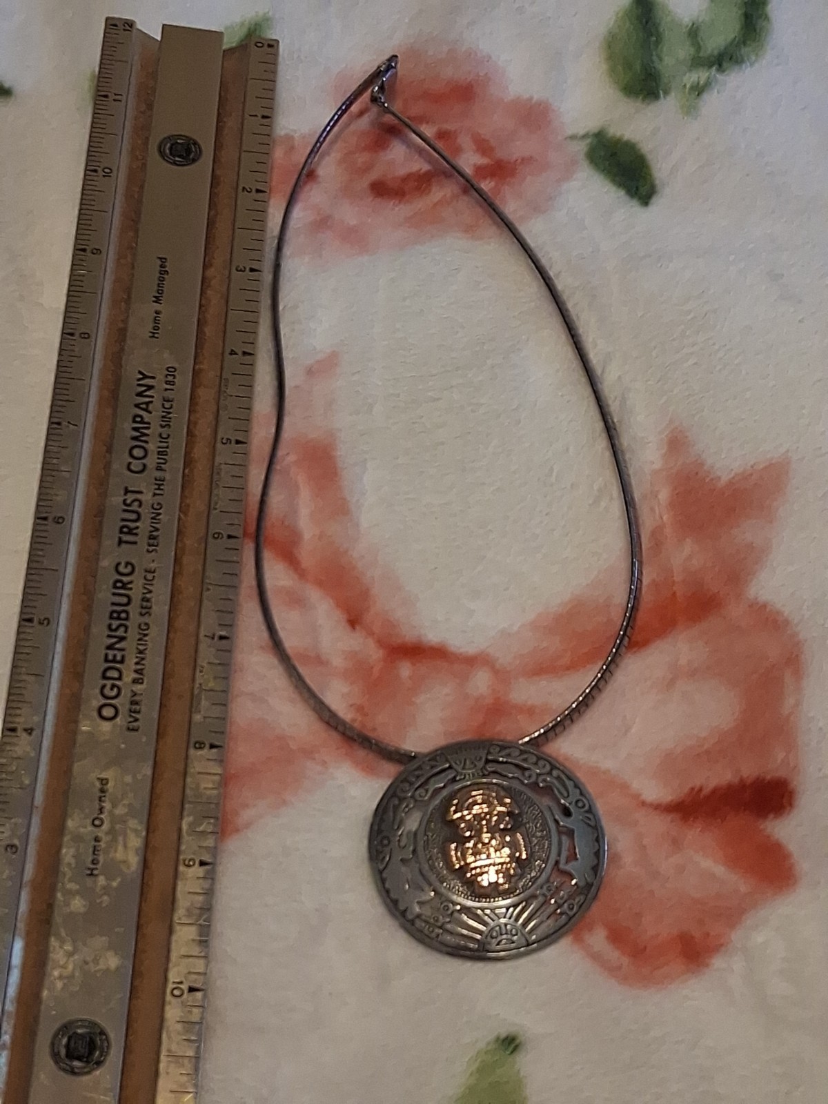 Vintage Peru Native INCA Sterling Silver And 18k Gold Brooch/Pendant Necklace