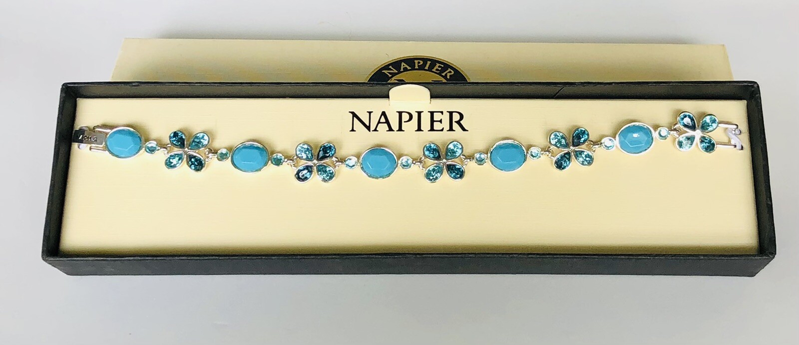 New Napier Silver Tone Light Blue and Rhinestone Bracelet