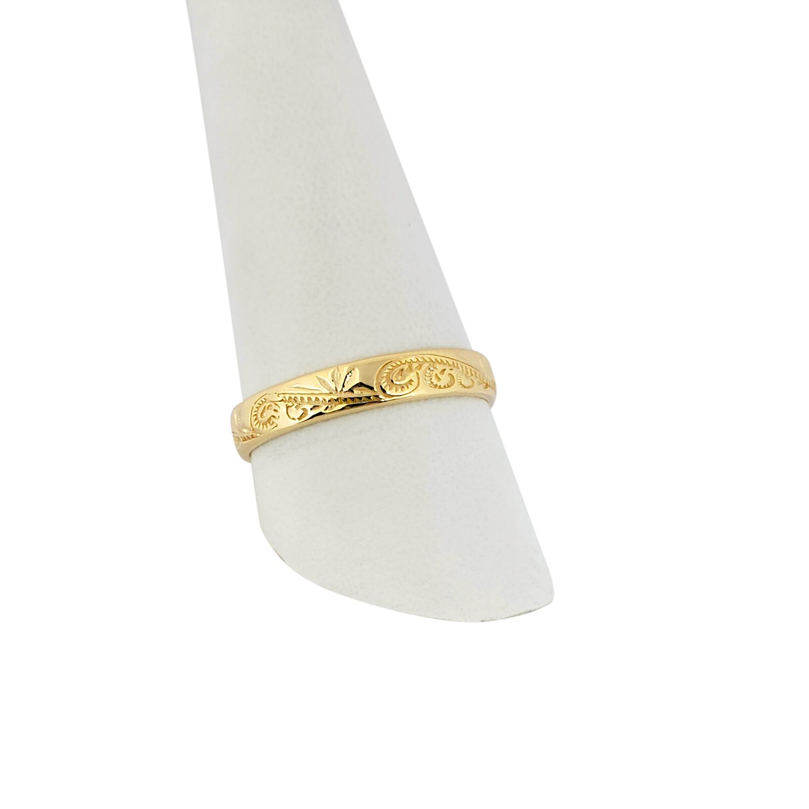 Solid 18K Women’s Yellow Gold Ring Engraved Hawaiian Scroll Ring 4mm Size 1 – 12