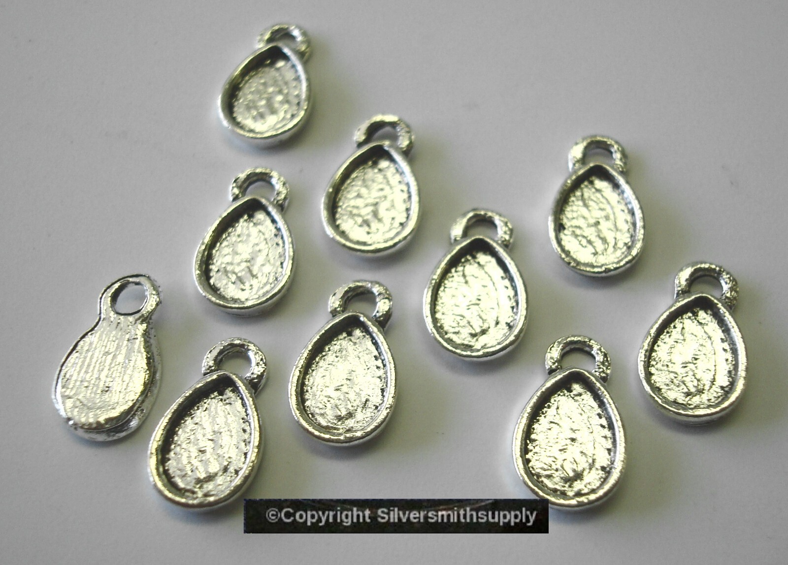 10 TEARDROP Bezel tray settings Silver pl 5X8 cabochon pendant earrings FPS140