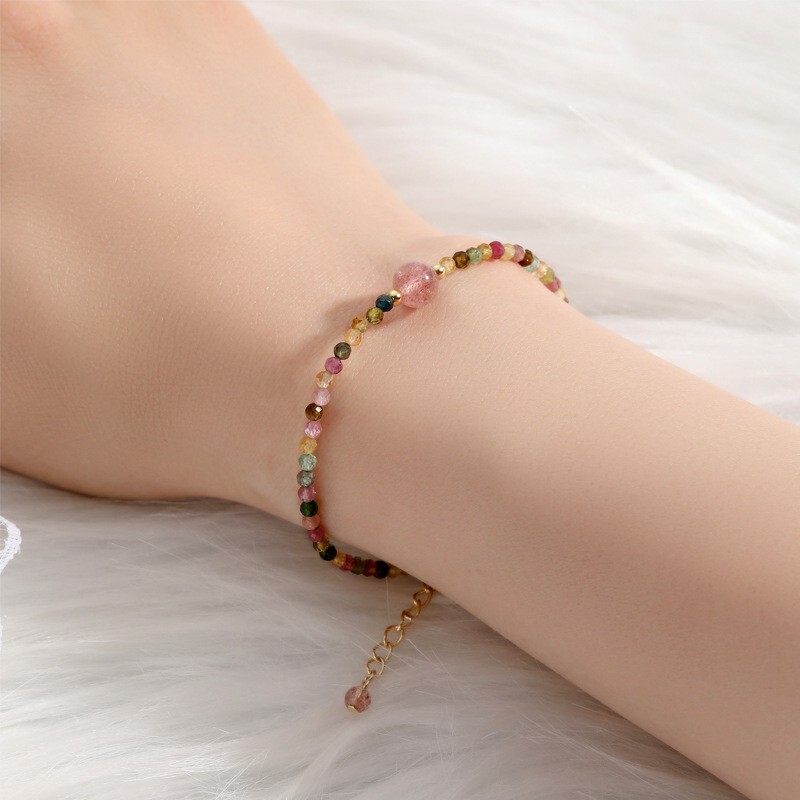 Handmade Tourmaline Faceted Beads Healing Protection Women Minimalist Bracelet