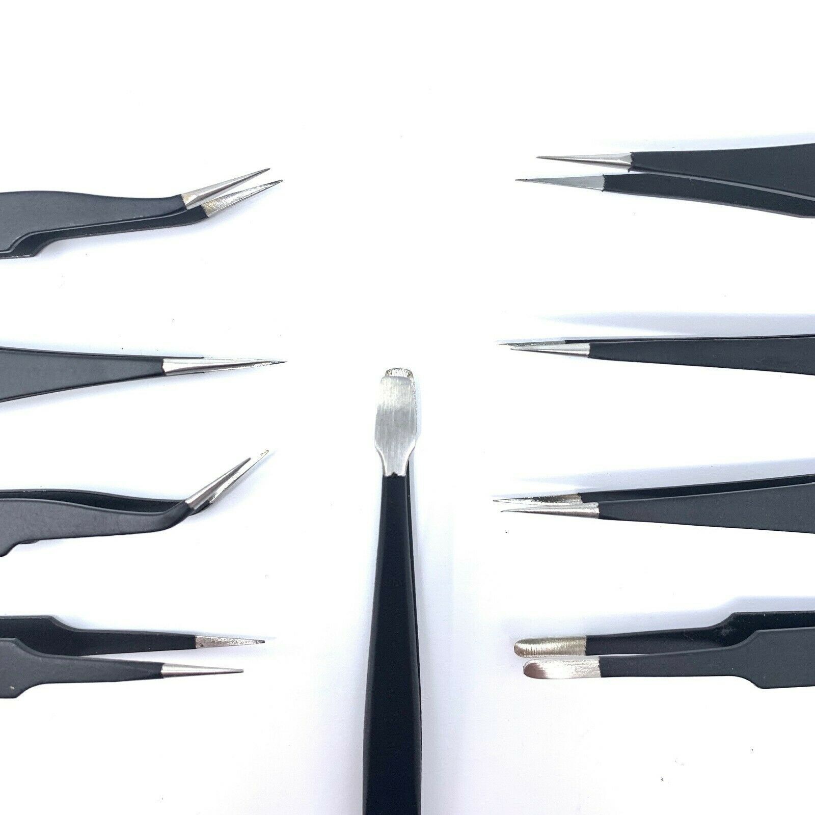 10pc ESD Tweezers Precision Set Stainless Steel For Electronics & Jewelry Repair
