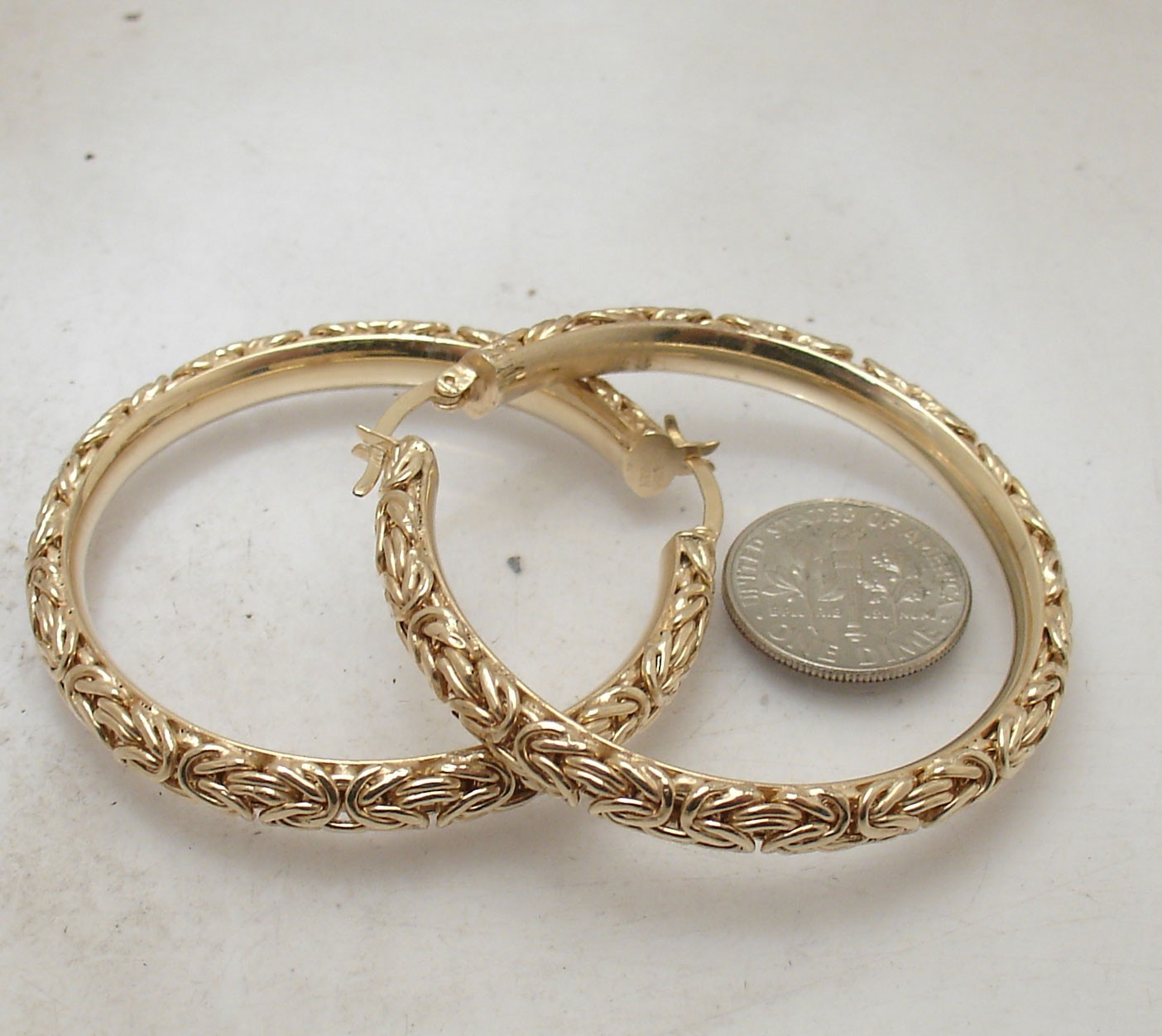 Technibond Framed Byzantine Chain Hoop Earrings 14K Yellow Gold Plated Silver