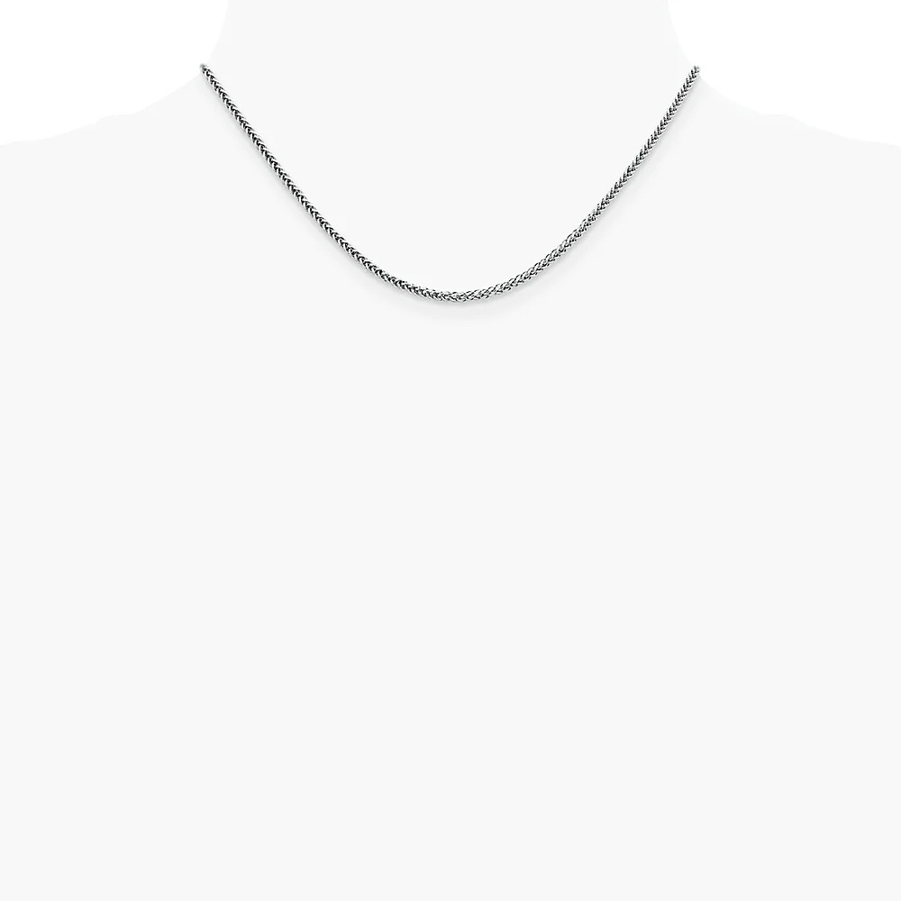 14K White Gold 2.35mm Semi-Solid 3-Wire Wheat Chain Necklace 16″-24″