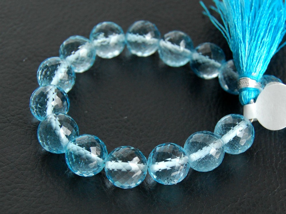 11mm BIG SKy Blue Topaz Faceted Round Ball Semi Precious Gemstone Bead (1pc)