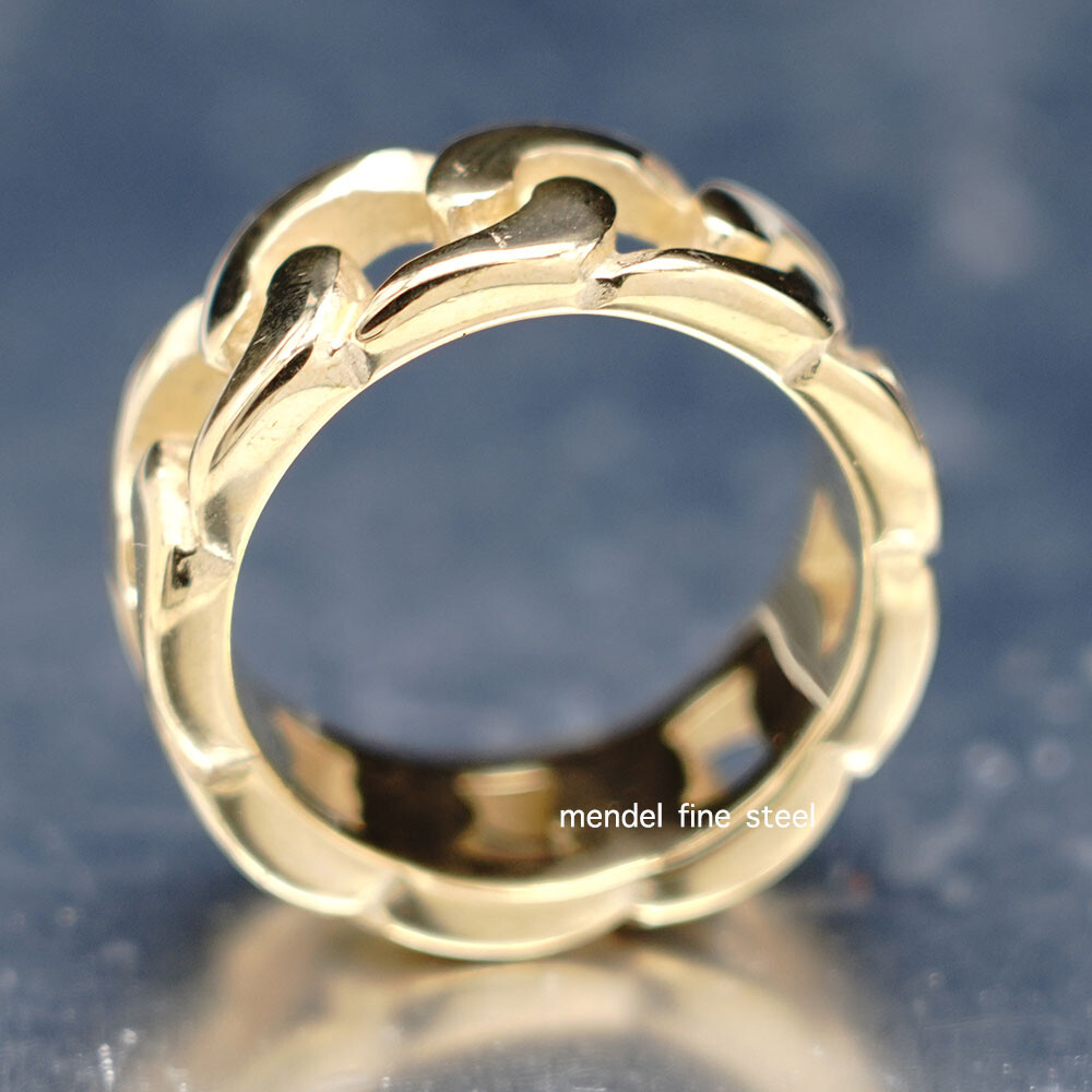 MENDEL Mens 10k Gold Plated Stainless Steel Biker Cuban Link Band Ring Size 7-15