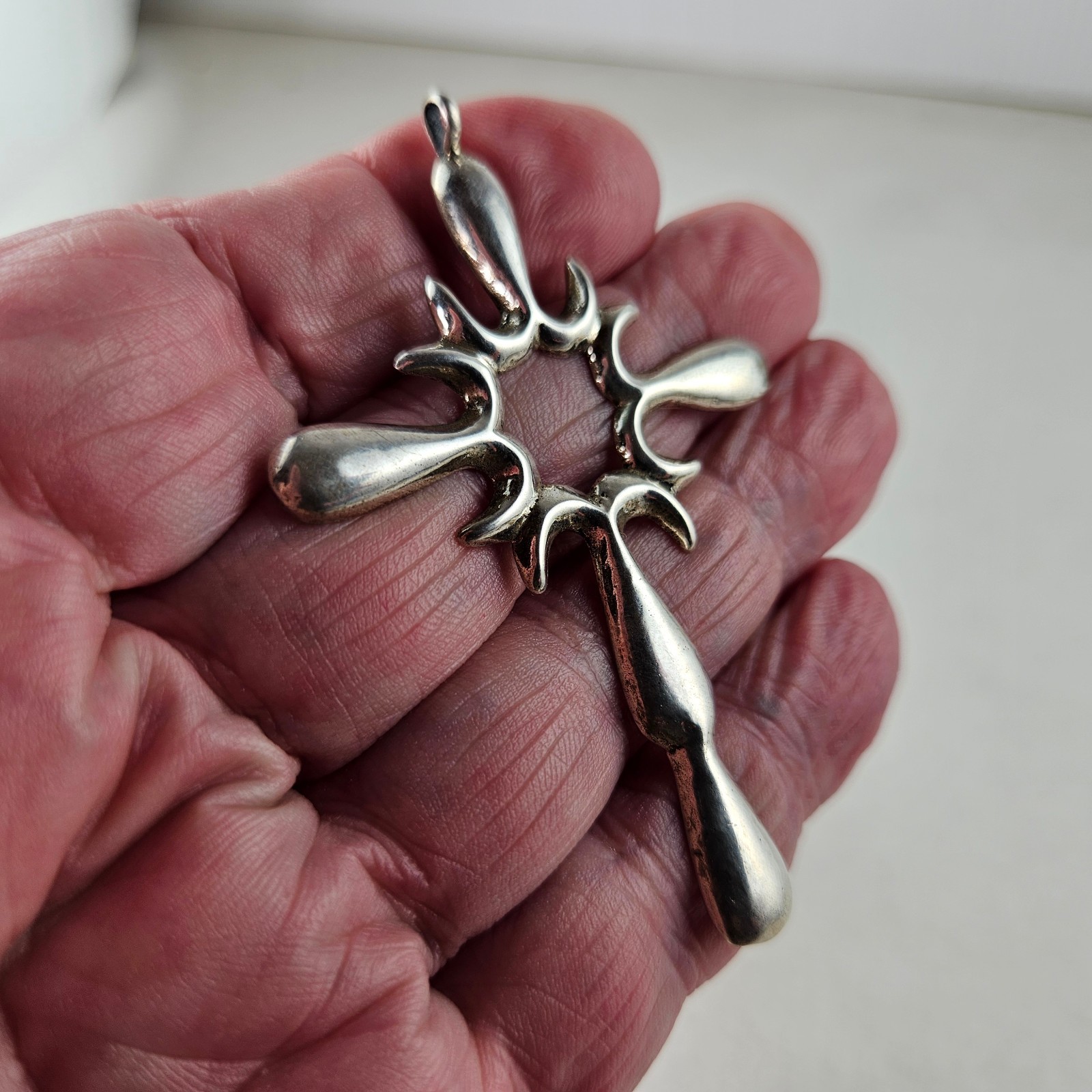 Sterling Silver Cross Artisan Sand Cast Pendant 12.0g [8848]