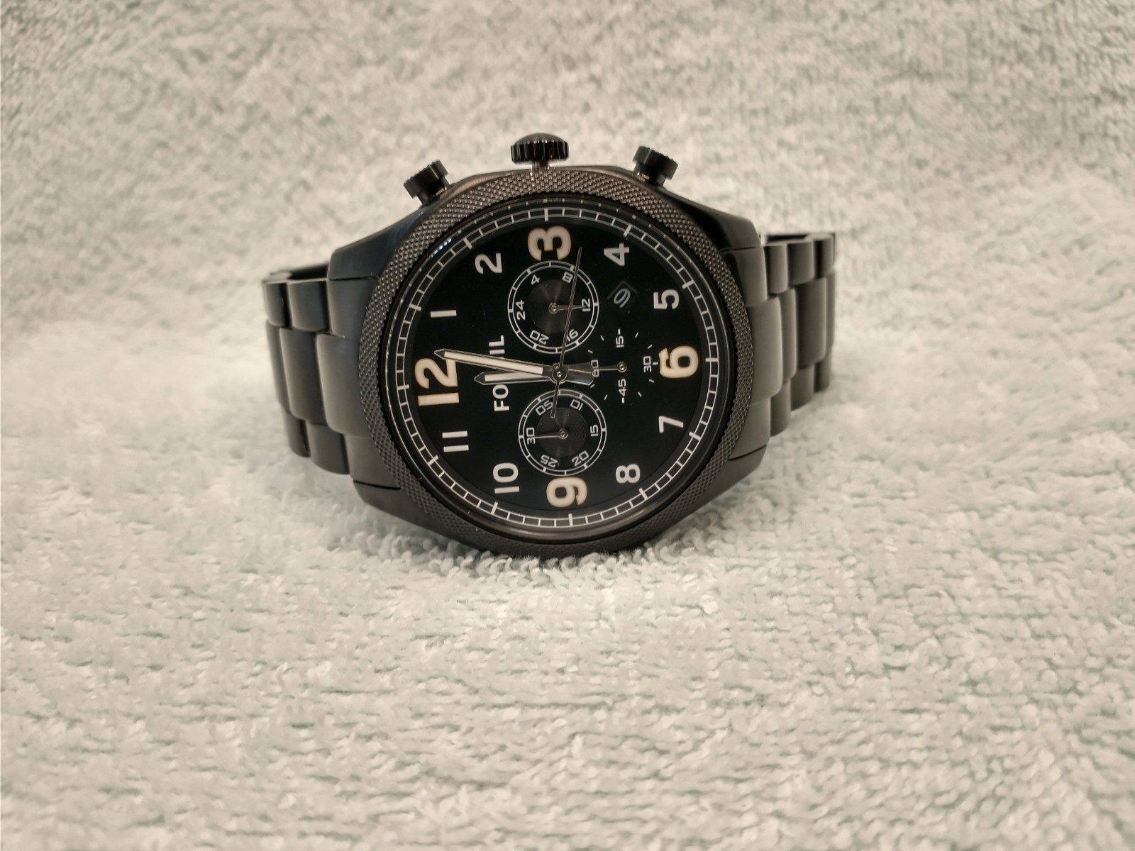 FOSSIL ITB “FOREMAN: All “ION-PLATED BLACK /BLACK S/S CHRONO BRACELET WATCH
