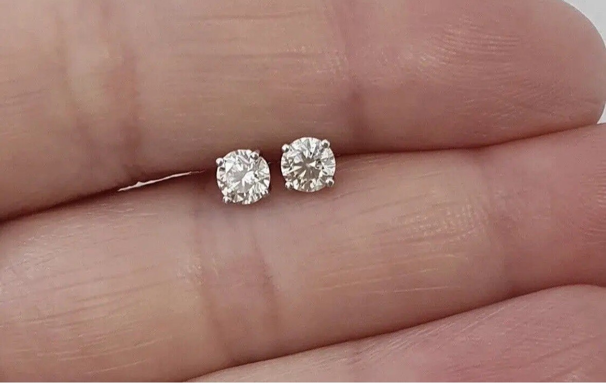 0.50 Ct Round Cut FL/D Lab Created Stud Earrings 14k White Gold 5mm Push Back