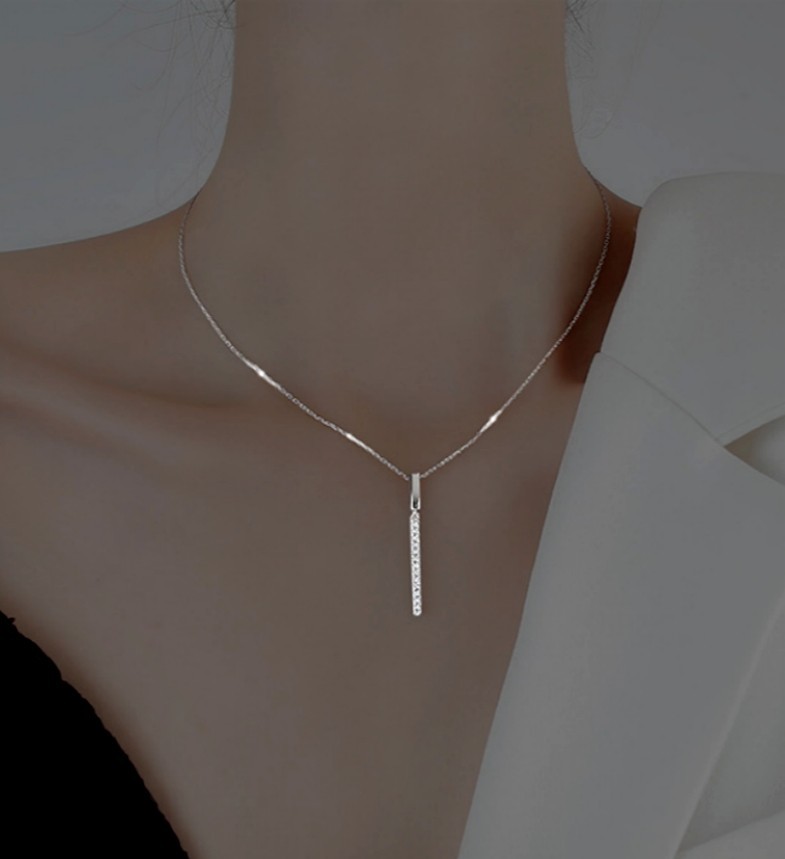 Shiny CZ set Simple gold-plated Bar Pendant Fashion Cable Chain Y-drop Necklace