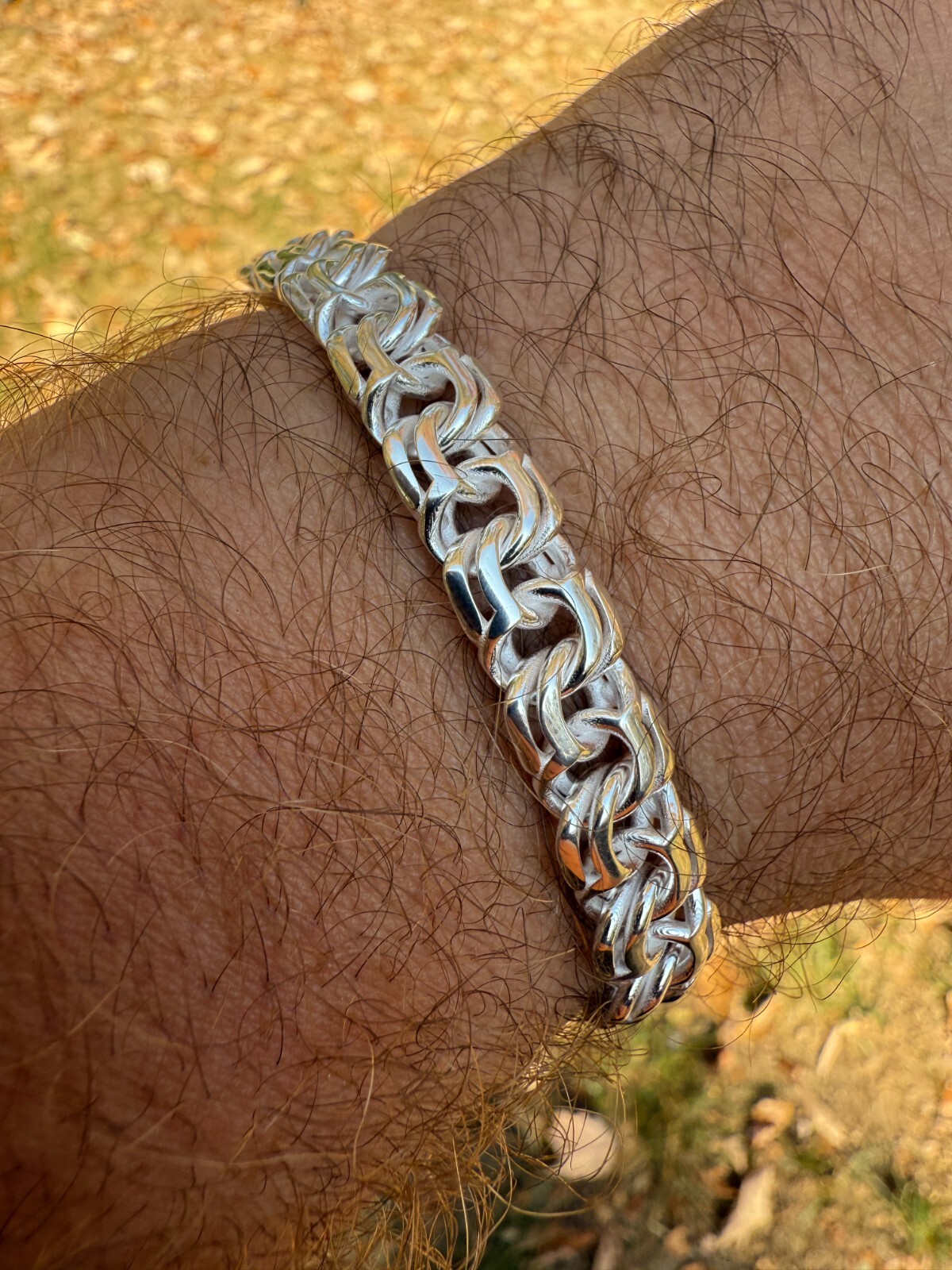 Real 925 Sterling Silver Handmade 9mm Bismark Garibaldi Chino Bracelet Mens