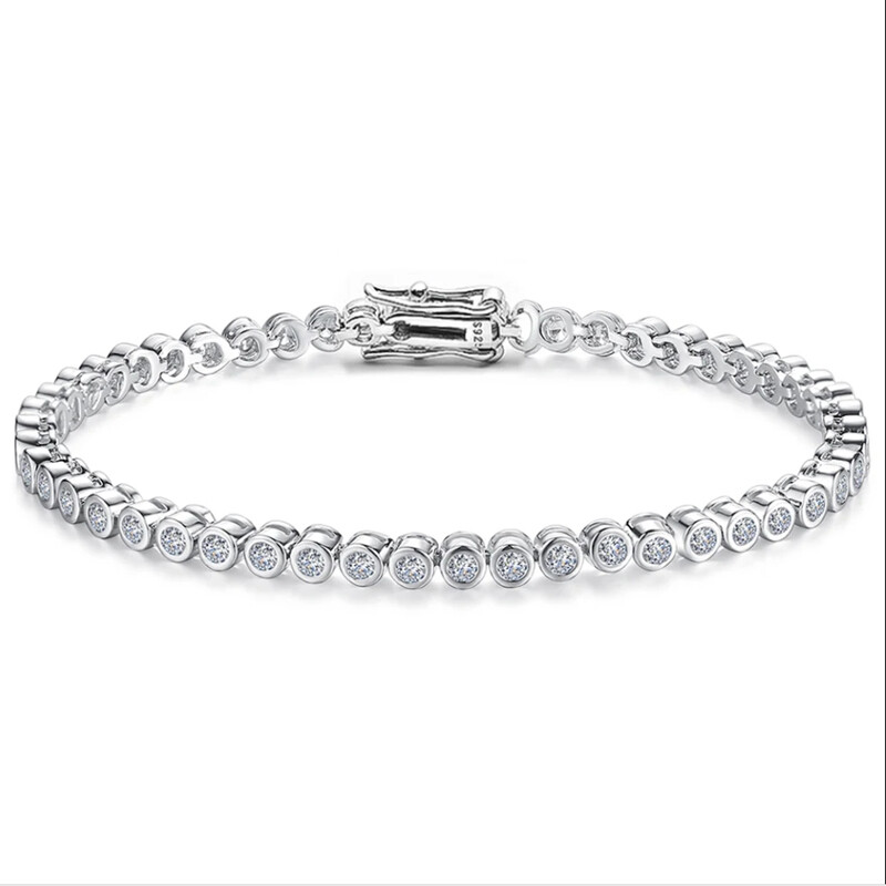 2/3mm Round Cut Moissanite Bubble Bracelet 925 Sterling Silver Chain Pass Tester