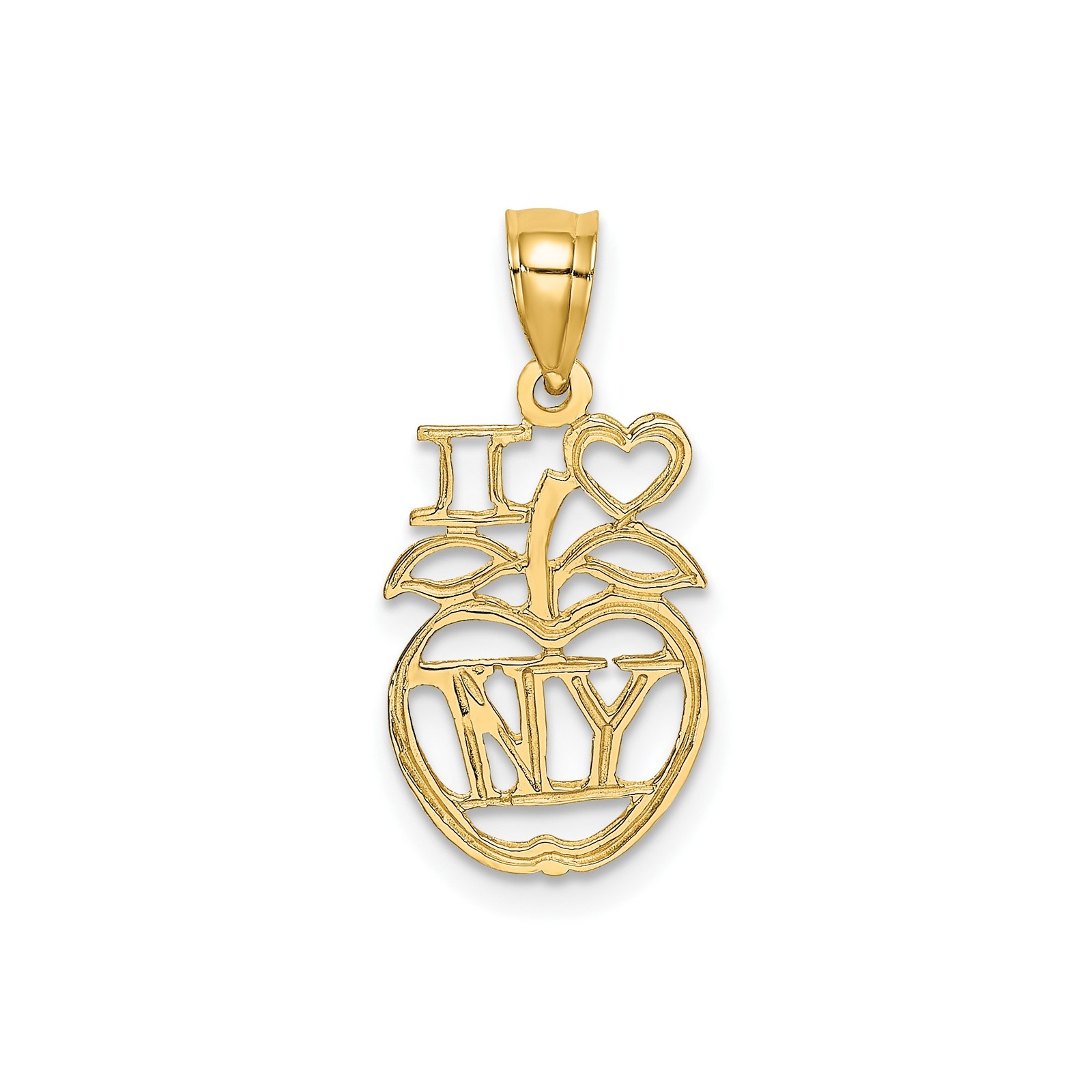 14k Yellow Gold NY Apple Pendant Heart Charm New York City Jewelry Souvenir