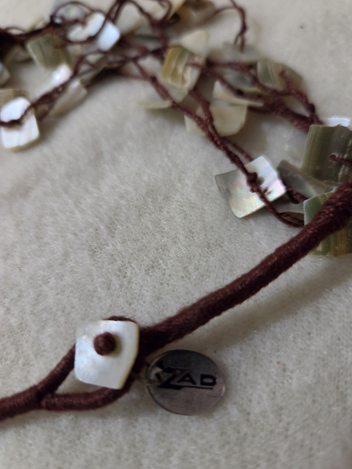 ZAD Signed 16″ Multi-Strand Abalone Shell Necklace with Square Charm Button