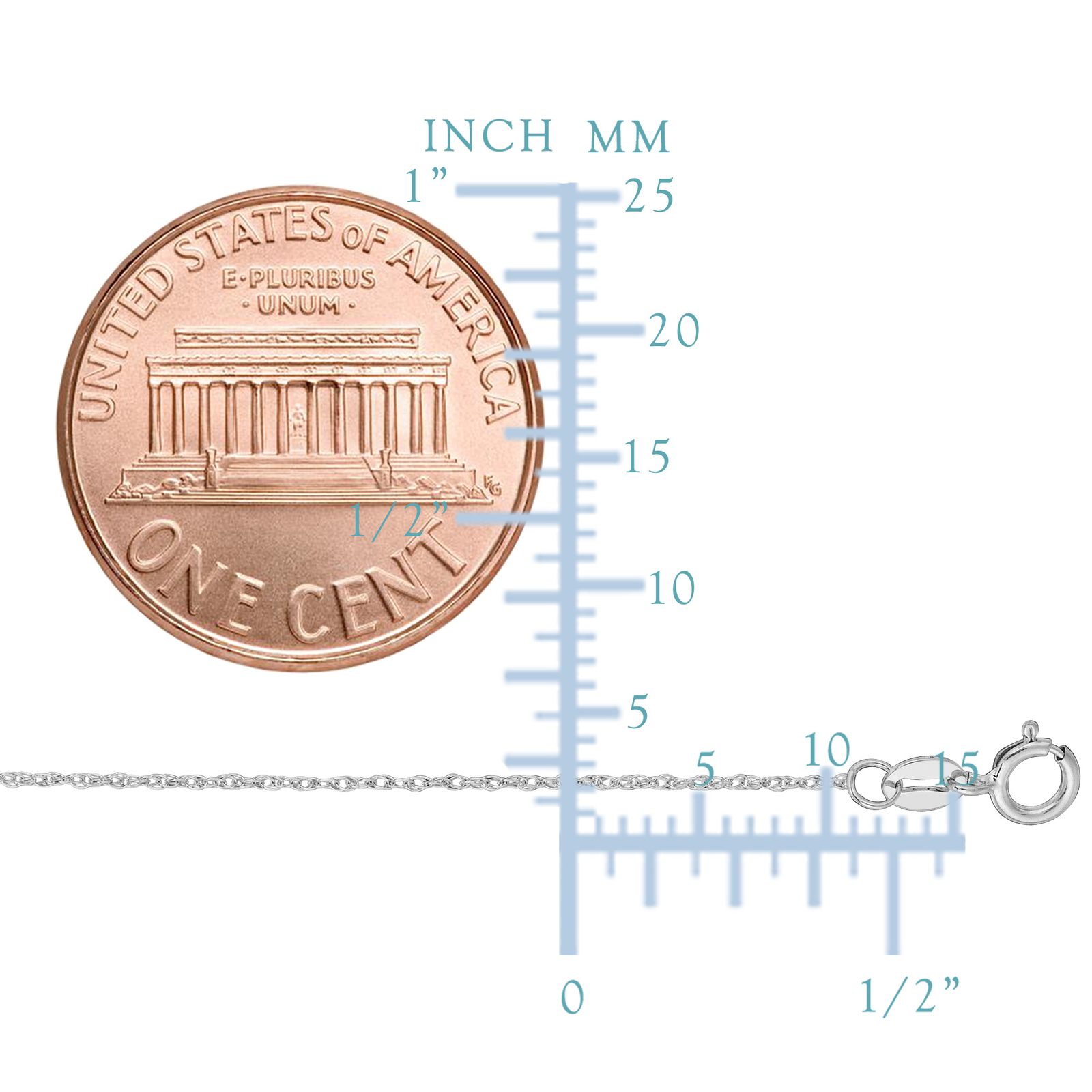 14K White Gold Rope Chain, Width 0.6mm
