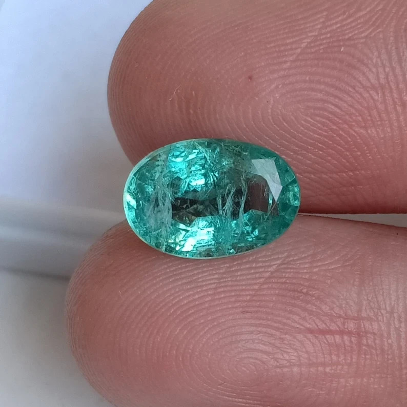 3.12 Ct Blueish Green Emerald Oval Shape Unheated Untreated Loose Gemstone