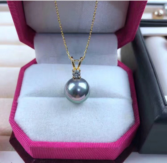 17″ 10-11mm south sea genuine peacock green pearl pendant necklace DIY