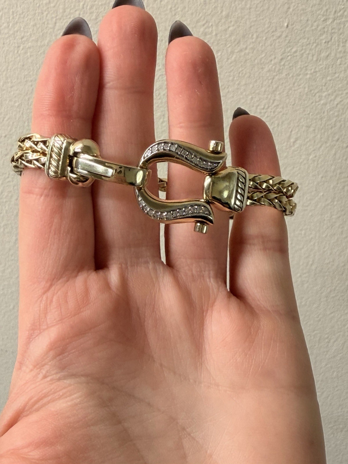Sterling Silver 925 Horseshoe Diamond Clasp 35 Grams Spiga Wheat Bracelet Rare