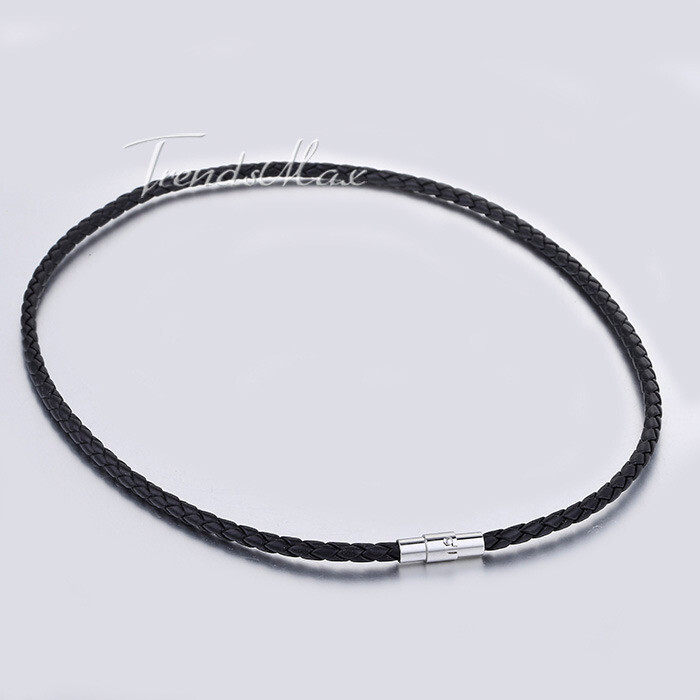 3mm Black Rope Leather Cord Chain Necklace Stainless Steel Magnetic Clasp 16-24“
