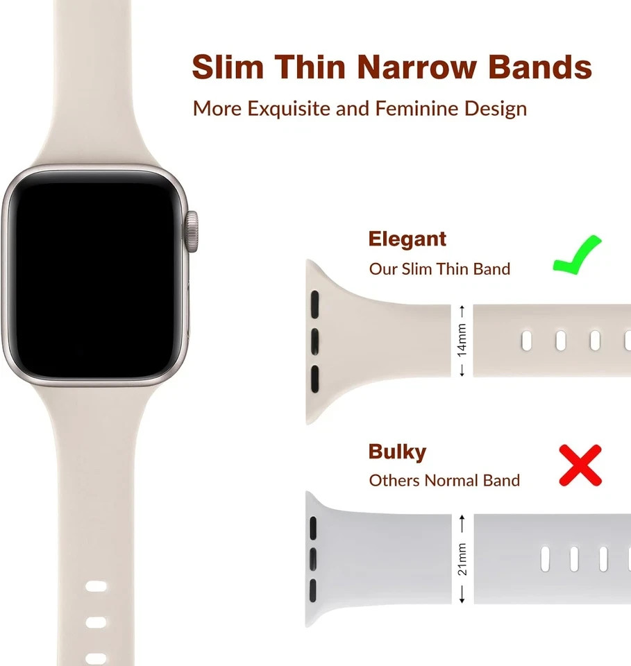 6 Pack Slim Thin Bands Compatible with Apple Watch 38Mm 40Mm 41Mm 42Mm 44Mm 45Mm