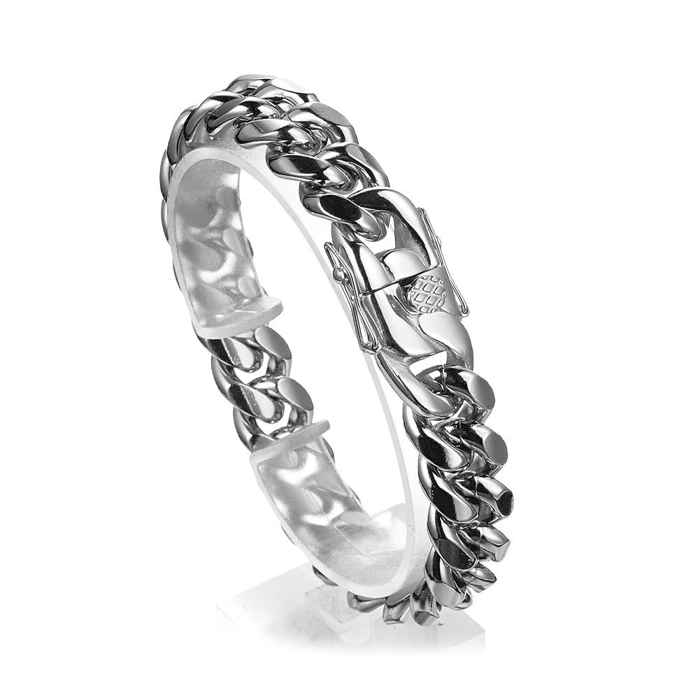14mm*8.5in Fine Cuban Chain Stainless Steel Encrypted Electroplated Bracelet