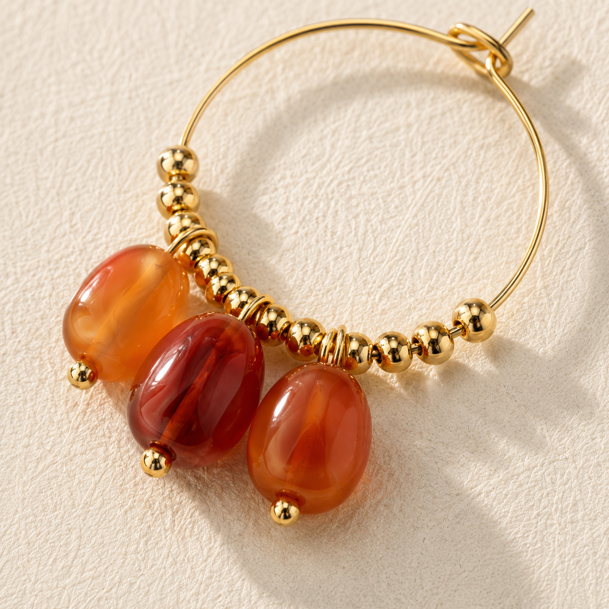Natural Red Agate Drop Hoop Earrings | 18K Gold Plated | Vitality & Warmth