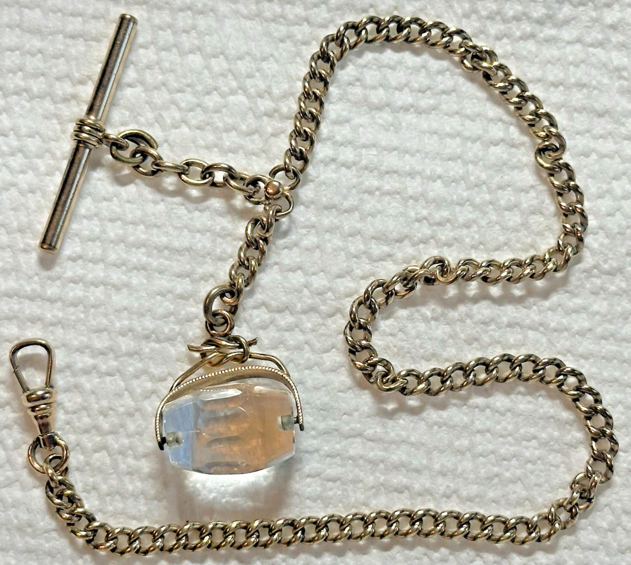 * Rock Crystal Spinner on 12 1/2″ 4.2mm Pocket Watch Chain w/ T Bar J9